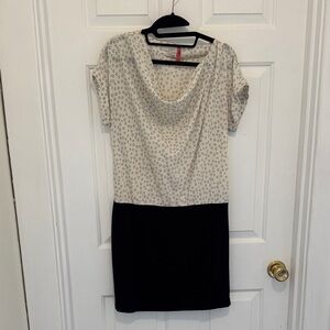 LOFT Black and Cream Midi Dress